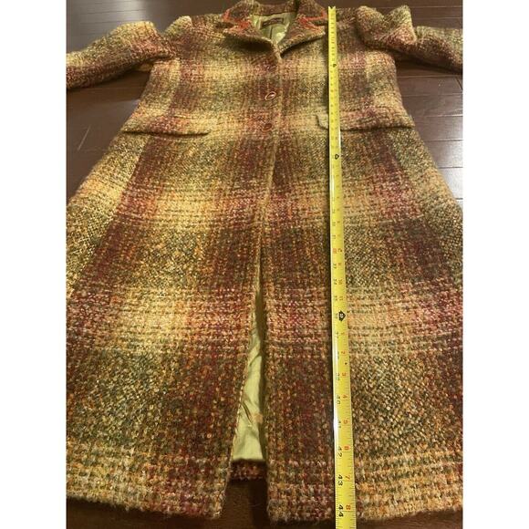 Vintage Etro Wool Coat Jacket 44 8 M Checker Long Peacoat Italy Multicolor Plaid - Picture 9 of 13